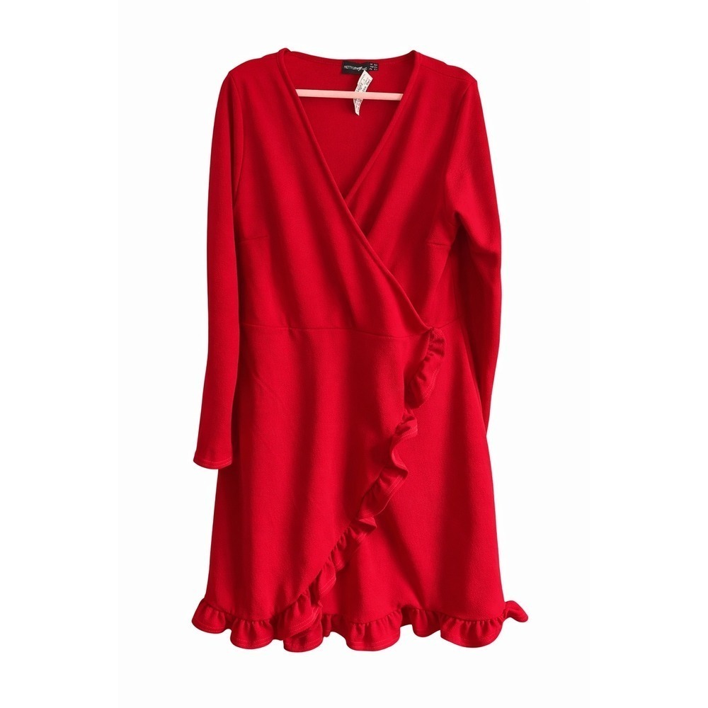 NWT PrettyLittleThing Red Ruffle Wrap Dress Size 20 Plus Cocktail Party